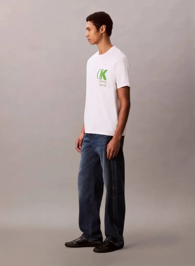Calvin Klein Brilliant White Overlap Graphic T-Shirt for Men | Best Price UAE