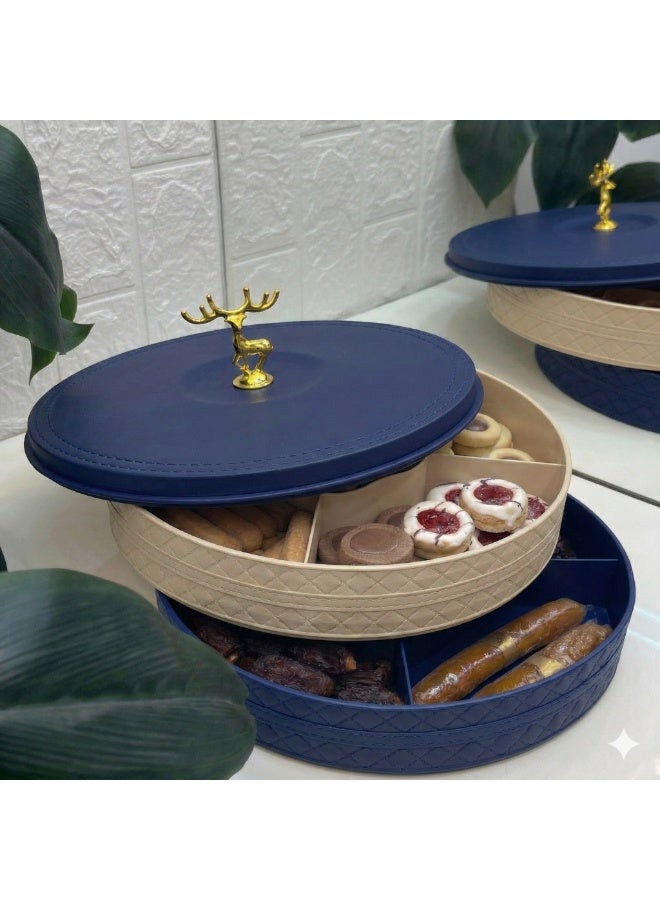 2-Tier Snack Organizer Bonbonniere with 10 Divided Sections Plastic Serving Tray for Nuts, Cookies, Kahk, Biscuits, Sweets & Ramadan Yamish - Image 5