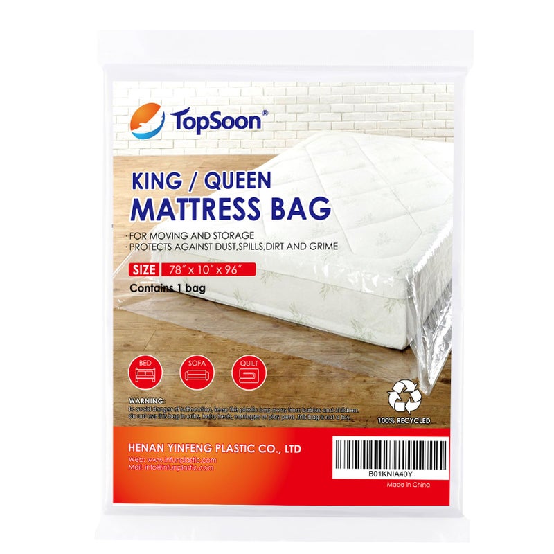 TopSoon Mattress Bag for Storage Mattress Disposal Bag King/Queen Size Clear - Image 1
