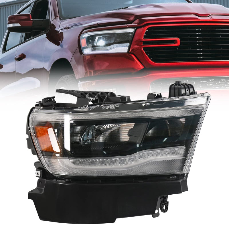 مجموعة مصابيح LED FIONE متوافقة مع دودج رام 1500 2019-2022 غطاء أسود لمصباح الرأس الجانب الأيمن للراكب 68533274AA CH2503320