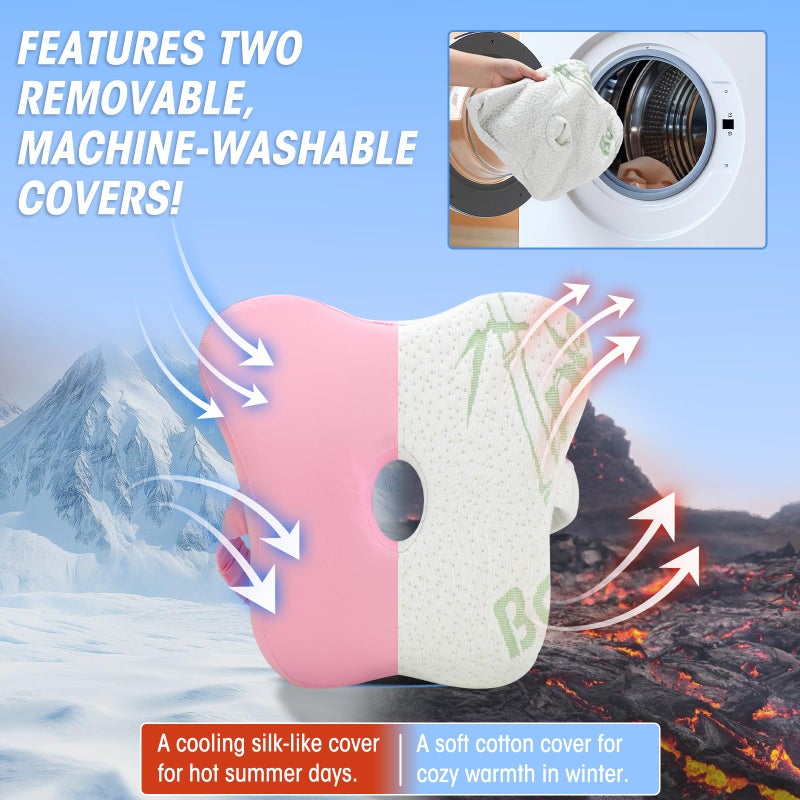 LITTOAK Knee Pillow for Side Sleepers & Sciatica Relief, Two Machine Washable Covers & Protective Inner Liner, Memory Foam Leg Pillow with Detachable and Adjustable Strap, One Pillow Only, White& Pink - Image 3