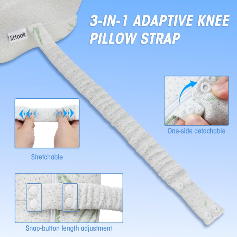 LITTOAK Knee Pillow for Side Sleepers & Sciatica Relief, Two Machine Washable Covers & Protective Inner Liner, Memory Foam Leg Pillow with Detachable and Adjustable Strap, One Pillow Only, White& Pink - Image 5