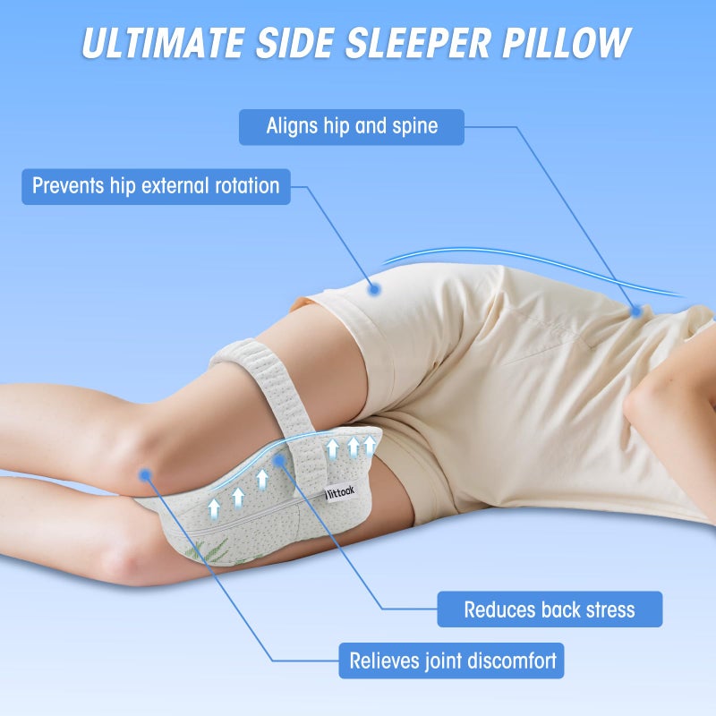 LITTOAK Knee Pillow for Side Sleepers & Sciatica Relief, Two Machine Washable Covers & Protective Inner Liner, Memory Foam Leg Pillow with Detachable and Adjustable Strap, One Pillow Only, White& Pink - Image 2
