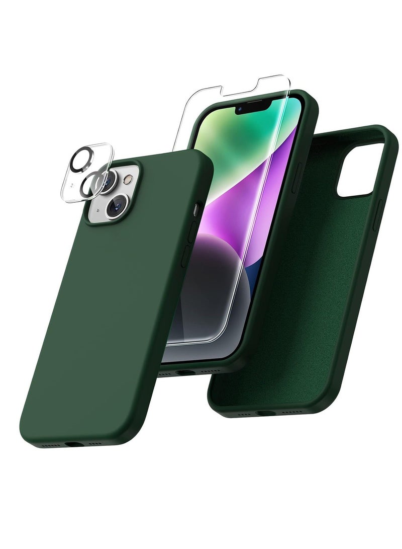 MUNTAQI iPhone 14 Case - [5 in 1 Set] with 2 Pack Screen Protectors + 2 Pack Camera Lens Protectors, Liquid Silicone Full Body Protection, Shockproof Drop Protection, 6.1 Inch (Alpine Green) - Image 1