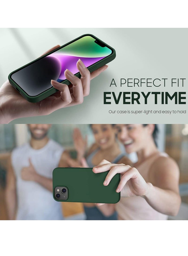 MUNTAQI iPhone 14 Case - [5 in 1 Set] with 2 Pack Screen Protectors + 2 Pack Camera Lens Protectors, Liquid Silicone Full Body Protection, Shockproof Drop Protection, 6.1 Inch (Alpine Green) - Image 4