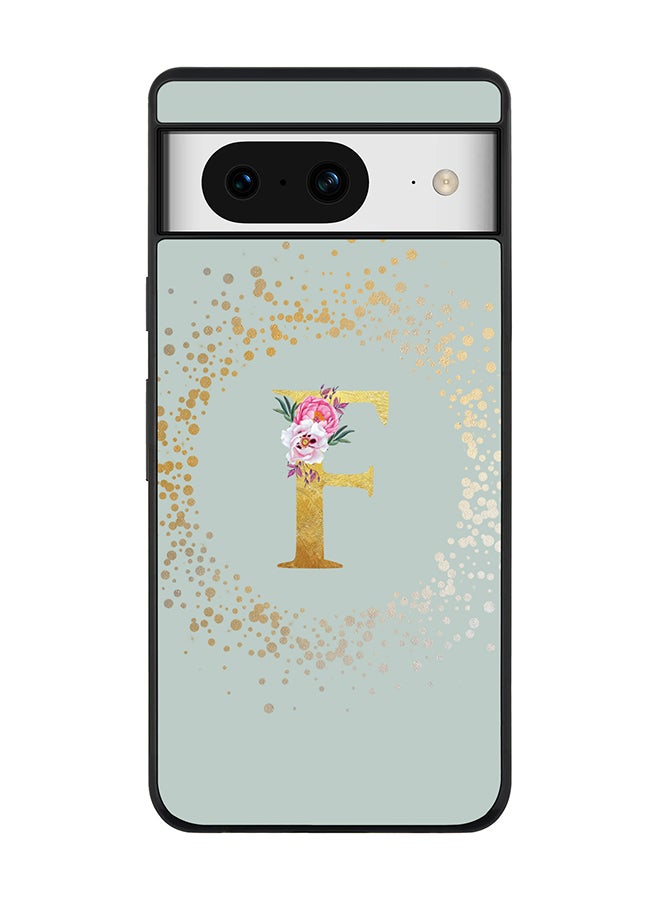 Stylizedd Rugged Black Edge case for Google Pixel 8, Slim fit Thin Phone Case Cover- Custom Monogram Initial Letter Floral Pattern Alphabet - F (Light Grey) - Image 1