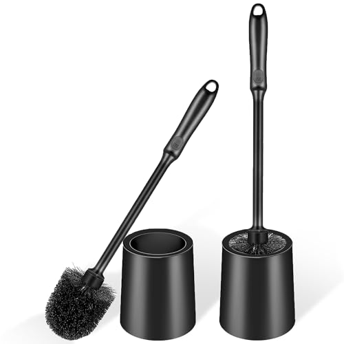 AONEZ Toilet Brush and Holder Set 2 Pack LongHandle Toilet Brush NonSlip Grip Nylon Bristles Deep Cleaning for Bathroom Toilet Scrubber Black - Image 1