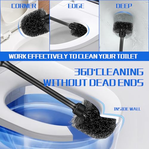 AONEZ Toilet Brush and Holder Set 2 Pack LongHandle Toilet Brush NonSlip Grip Nylon Bristles Deep Cleaning for Bathroom Toilet Scrubber Black - Image 3