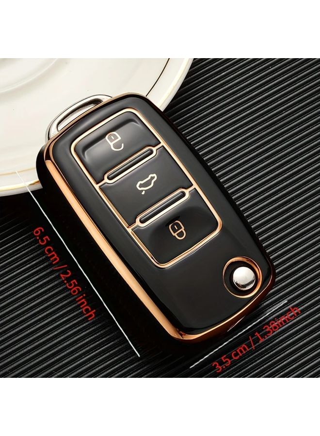 Black Car Key Cover Premium TPU Golden Edge Scratch Resistant Protective Case - Image 2