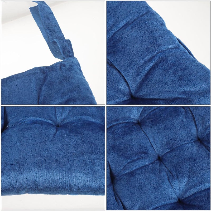 2pcs Dining Chair Cushion Seat Pads with 9-Hole Crystal Velvet Fabric, Dark Blue Strapped Seat Cushions for Home and Restaurant Furniture - Image 3
