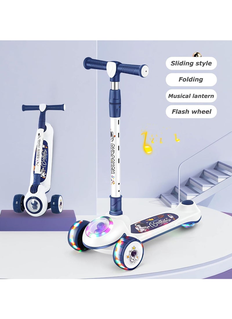 Jorunb Skate Scooter for Kids 3 Wheel Kids Scooter with 4 Height Adjustable Handle Baby Scooter with LED PU Wheels Smart Kick Foldable Scooter for Baby Scooter for Kids 3 to 8 Years Boy Girl Blue  - Image 2