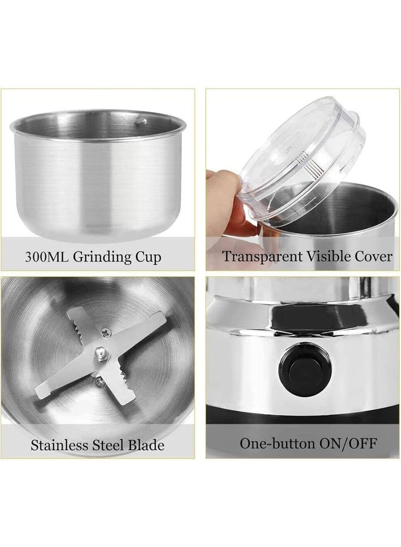 Electric Coffee & Spice Grinder | Mini Portable Grinder Machine | Powerful Stainless Steel Blades | One-Touch Easy Operation | Transparent Safety Lid | BPA-Free | Multipurpose Grinding Machine for Coffee Beans, Spices, Herbs, Seeds, & Nuts | Silver Color - Image 4