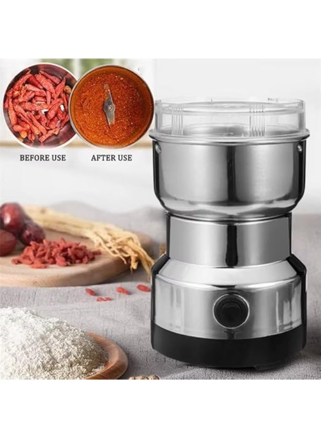 Electric Coffee & Spice Grinder | Mini Portable Grinder Machine | Powerful Stainless Steel Blades | One-Touch Easy Operation | Transparent Safety Lid | BPA-Free | Multipurpose Grinding Machine for Coffee Beans, Spices, Herbs, Seeds, & Nuts | Silver Color - Image 5