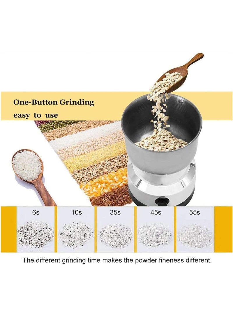 Electric Coffee & Spice Grinder | Mini Portable Grinder Machine | Powerful Stainless Steel Blades | One-Touch Easy Operation | Transparent Safety Lid | BPA-Free | Multipurpose Grinding Machine for Coffee Beans, Spices, Herbs, Seeds, & Nuts | Silver Color - Image 3