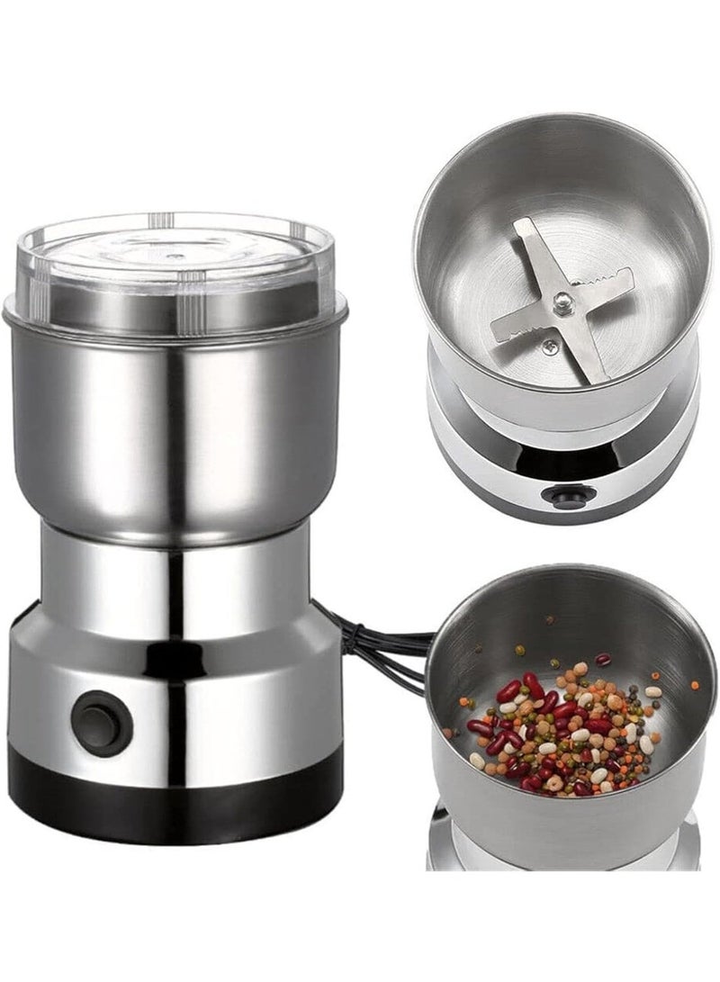 Electric Coffee & Spice Grinder | Mini Portable Grinder Machine | Powerful Stainless Steel Blades | One-Touch Easy Operation | Transparent Safety Lid | BPA-Free | Multipurpose Grinding Machine for Coffee Beans, Spices, Herbs, Seeds, & Nuts | Silver Color - Image 2