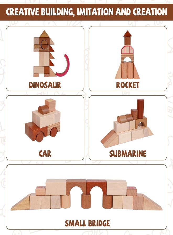 GHOOI 145-Piece Wooden Building Blocks Set -Dinosaur Park -Montessori Educational Construction Toy Made from 10 Premium Hardwoods, STEM Learning Blocks for Toddlers & Kids Ages 3-6 - Image 3