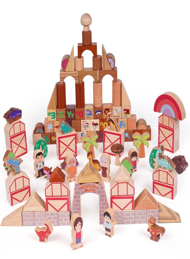 GHOOI 145-Piece Wooden Building Blocks Set -Dinosaur Park -Montessori Educational Construction Toy Made from 10 Premium Hardwoods, STEM Learning Blocks for Toddlers & Kids Ages 3-6 - Image 1