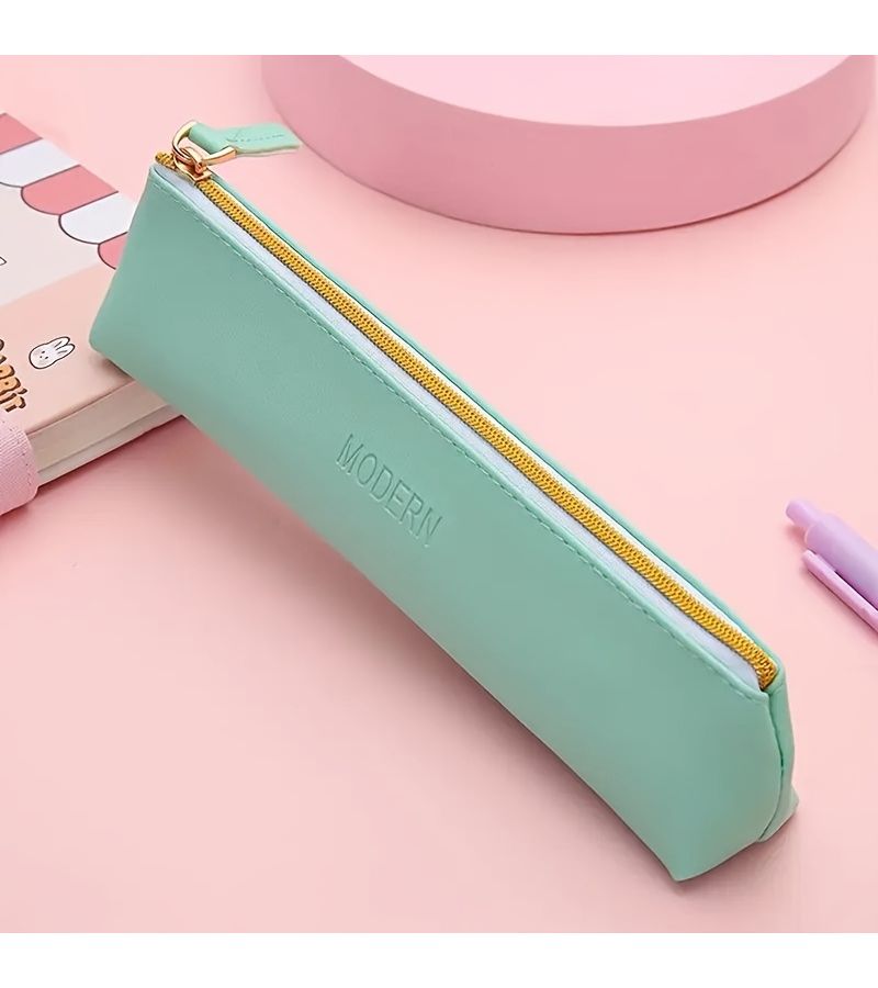 White Faux Leather Large Capacity Pencil Case for Office Stationery Storage - Image 3