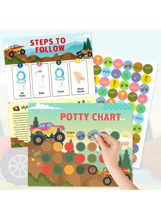 Threetols ثري تولز 10 قطع ملصقات تدريب الحمام، موضوع شاحنة الوحش مخطط مكافأة تدريب الحمام لمكافأة النجاح في استخدام المرحاض - Image 1