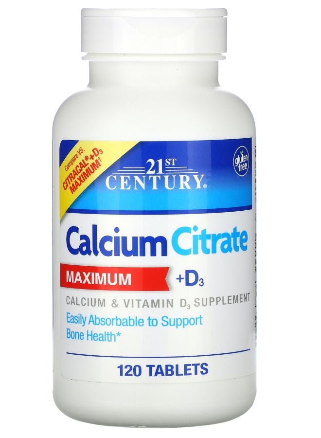 21st Century Calcium Citrate Maximum + D3 120 Tablets