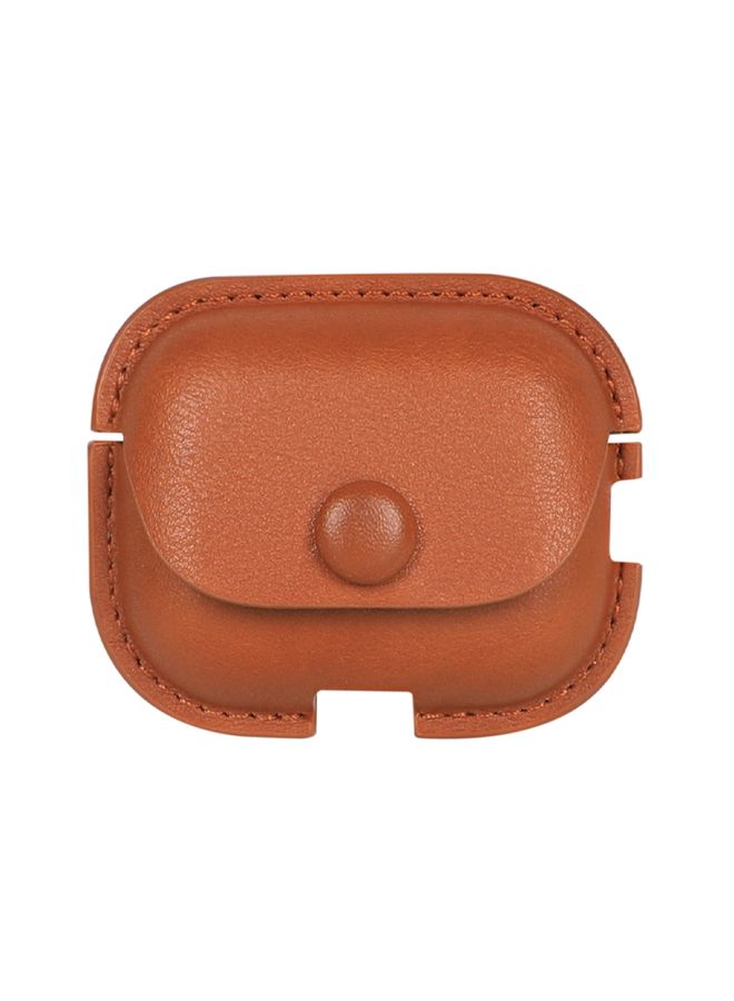 راكسوم غطاء حماية لسماعات AirPods Pro 2 مصنوع من جلد البولي يوريثان ومزود بخطاف بني فاتح