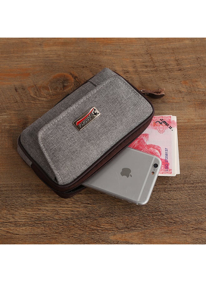 Men's Mobile Phone Bag Casual Belt Waist Bag Canvas Mobile Phone Waist Bag Multi-functional Horizontal And Vertical Waist Bag Wholesale-Color:Large Horizontal Black 17cm Copper Pull Head