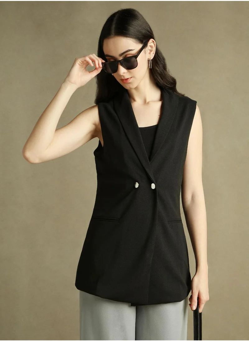 Dennis Lingo Women's Black 100% Polyester Solid Regular Fit Blazer