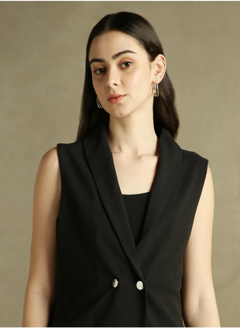Dennis Lingo Women's Black 100% Polyester Solid Regular Fit Blazer