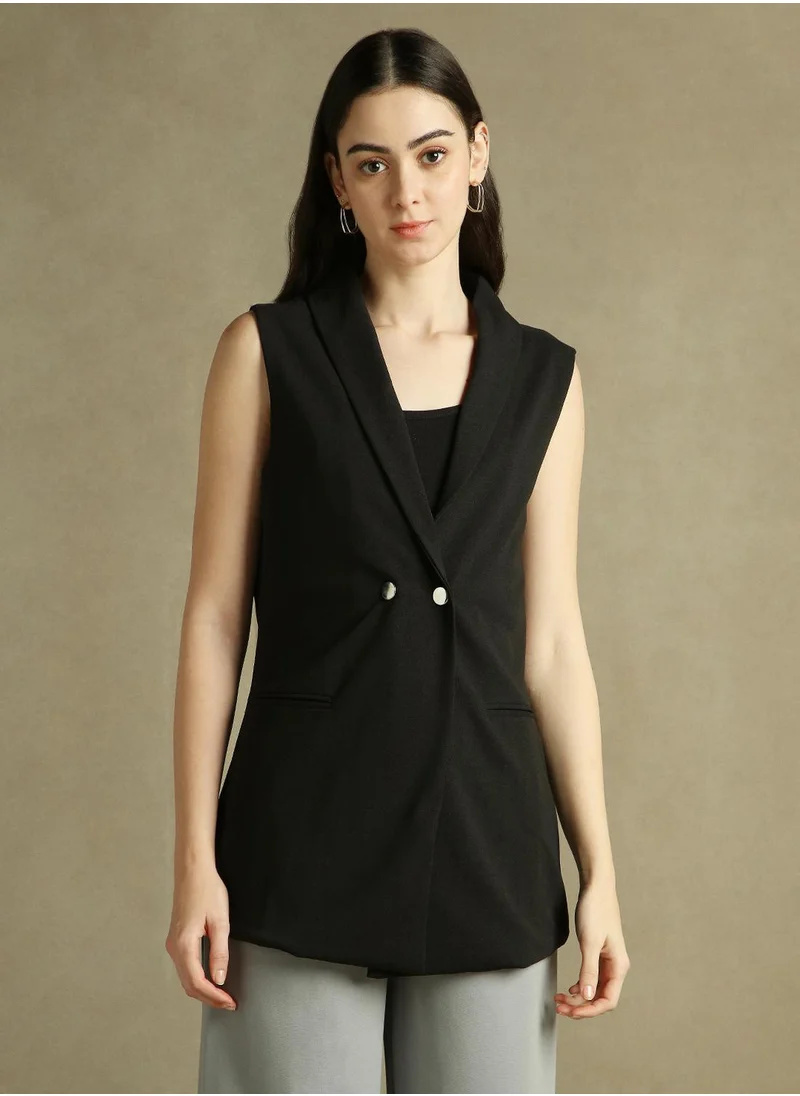 Dennis Lingo Women's Black 100% Polyester Solid Regular Fit Blazer