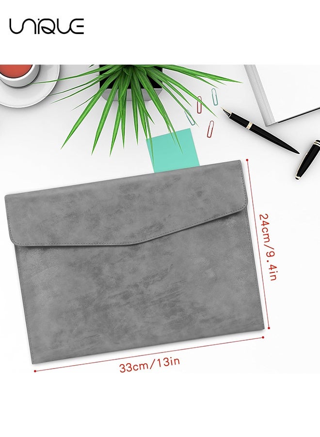 Unique File Folder - PU Leather A4 Document Holder Organizer Filing Envelope Portfolio Case Tablet Sleeve with Magnetic Snap Closure for Home School Office Stationery (Grey) - Image 2