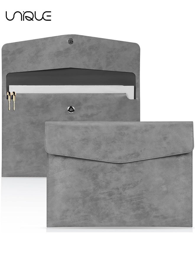 Unique File Folder - PU Leather A4 Document Holder Organizer Filing Envelope Portfolio Case Tablet Sleeve with Magnetic Snap Closure for Home School Office Stationery (Grey) - Image 1