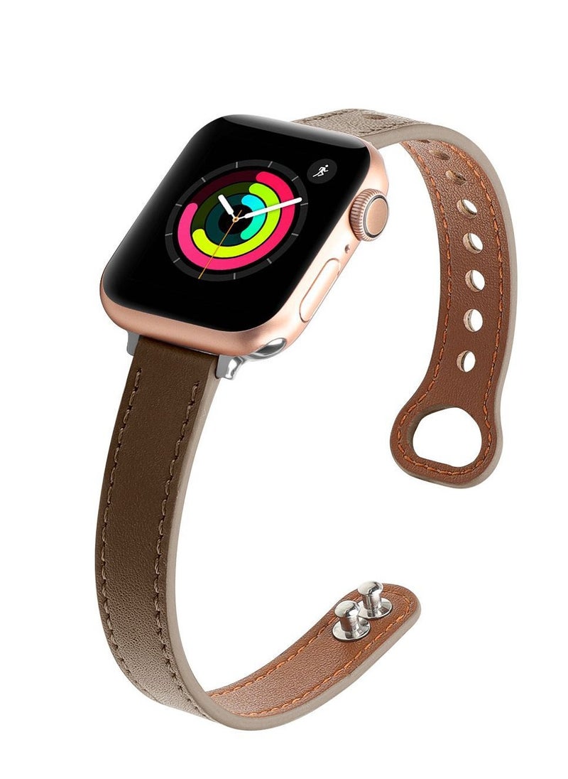 Generic - Slim Leather Bands Compatible with Apple Watch Band 38mm/40mm/41mm, Genuine Leather Wristband Thin Replacement Strap for iWatch SE Series 9/8/7/6/5/4/3/2/1 - Image 1