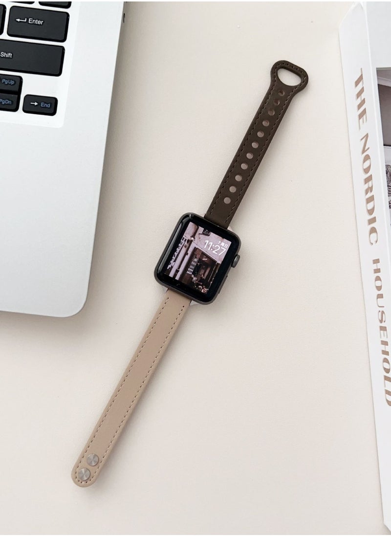 Generic - Slim Leather Bands Compatible with Apple Watch Band 38mm/40mm/41mm, Genuine Leather Wristband Thin Replacement Strap for iWatch SE Series 9/8/7/6/5/4/3/2/1 - Image 1