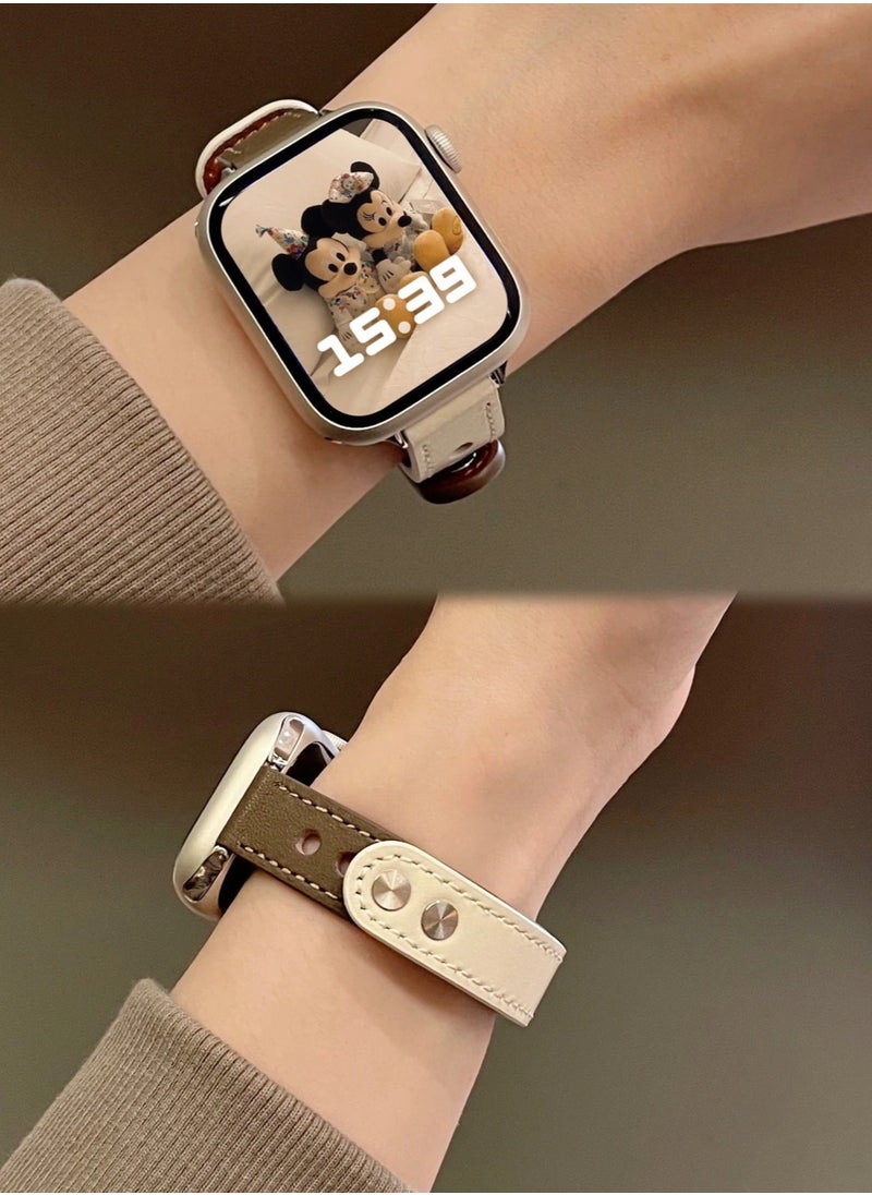 Generic - Slim Leather Bands Compatible with Apple Watch Band 38mm/40mm/41mm, Genuine Leather Wristband Thin Replacement Strap for iWatch SE Series 9/8/7/6/5/4/3/2/1 - Image 1