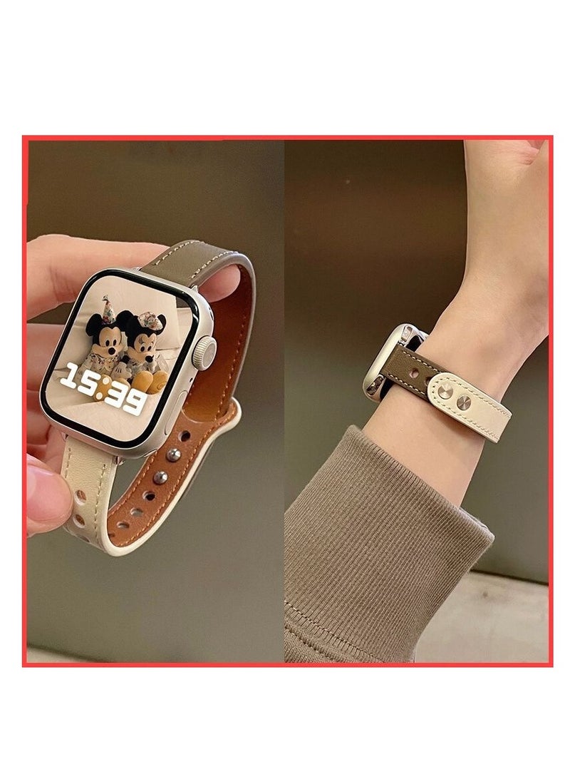 Generic - Slim Leather Bands Compatible with Apple Watch Band 38mm/40mm/41mm, Genuine Leather Wristband Thin Replacement Strap for iWatch SE Series 9/8/7/6/5/4/3/2/1 - Image 1