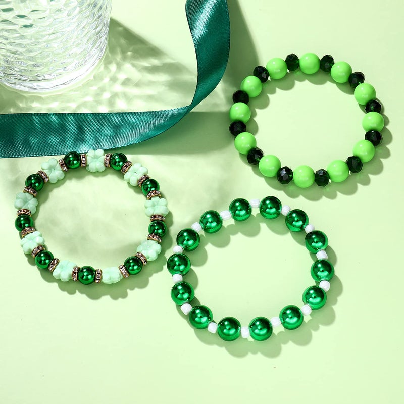 BSJELL 5 Pack Beaded Bracelet Stackable Christmas Thanksgiving St. Patrickâ€™s Day Valentine's Day Beaded Stretch Bracelet Holiday Charm Bracelets Festive Jewelry Gifts for Women (Green) - Image 5