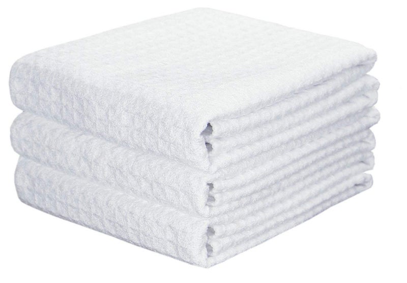 VeraSong Waffle Weave Kitchen Towels Thick Microfiber Dish Drying Towels Absorbent Tea Towels Hand Towel Lint Free 16Inch x 24Inch 3 Pack White - Image 1