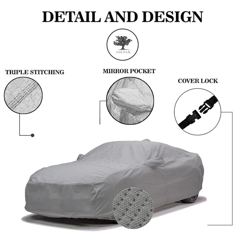 Sulfar 100% Waterproof Car Body Cover Compatible with Mirror for Toyota Innova Crysta (Triple Stitched, Full Bottom Elastic, Grey-TB) - Image 4