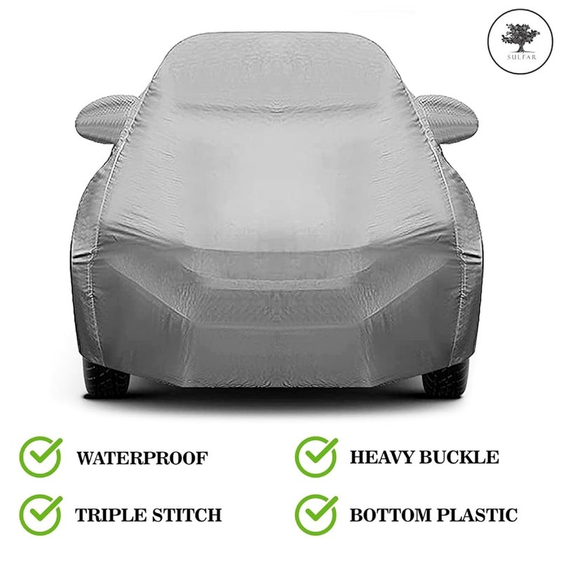 Sulfar 100% Waterproof Car Body Cover Compatible with Mirror for Toyota Innova Crysta (Triple Stitched, Full Bottom Elastic, Grey-TB) - Image 2
