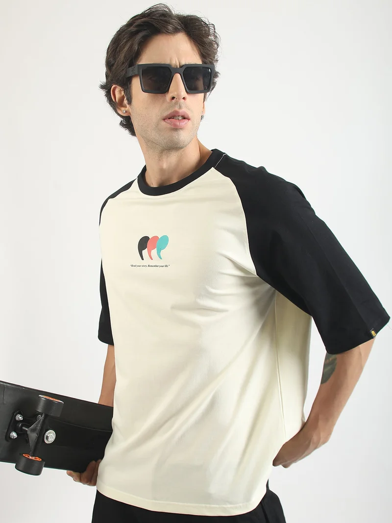 مانياك Maniac Mens Printed Round Neck Half Sleeve Biscuit Cotton T-Shirt