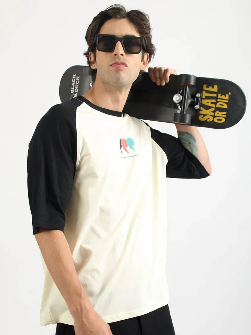 Maniac  Maniac Mens Printed Round Neck Half Sleeve Biscuit Cotton T-Shirt for Men | Best Price UAE