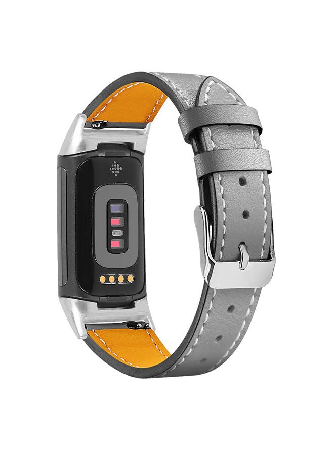 O Ozone Leather Band for Fitbit Charge 6 / Charge 5 Strap Smart Watch, Leather Spots Bands with Metal Buckle Bracelet Wristband Strap for Men Women-Grey - Image 1