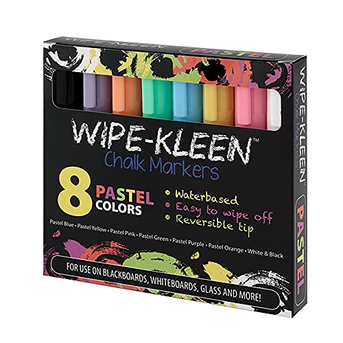 cezanne Wipe-Kleen Liquid Chalk Markers Pastel Color- Set of 8 - for Bistro Signs, Blackboard, Whiteboard & Glass- Reversible Bullet or Chisel Tip - Image 1