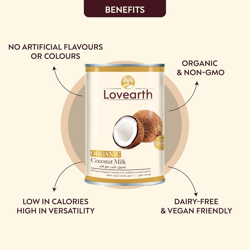 Lovearth Organic Coconut Milk 400ml | 100% Pure Coconut | USDA Organic | No Additives | Vegan & Keto Friendly - Image 2