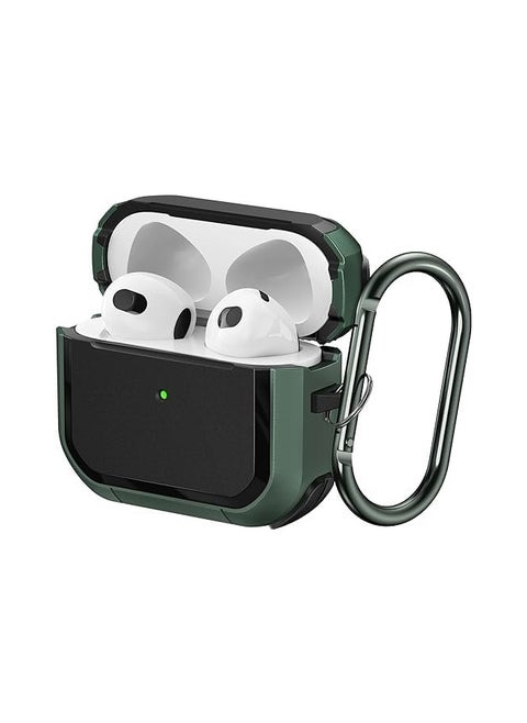 ELMO3EZZ Armour Airpods 3 (2021) Case, Solid Fully Wrapped Design Case with Carabiner for Airpod 3rd Generation [Visible LED Indicator] (Green)