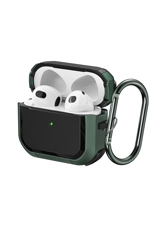 ELMO3EZZ Armour Airpods 3 (2021) Case, Solid Fully Wrapped Design Case with Carabiner for Airpod 3rd Generation [Visible LED Indicator] (Green)