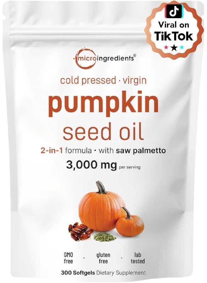 Micro Ingredients Pumpkin Seed Oil Capsules, 3000mg Per Serving, Cold Pressed & Virgin Oil, 300 Softgels (4 Month Supply), Premium Pumpkin Seeds Oil Supplement, Supports Urinary, Bladder & Prostate Health, No GMOs, Vegan - Image 2