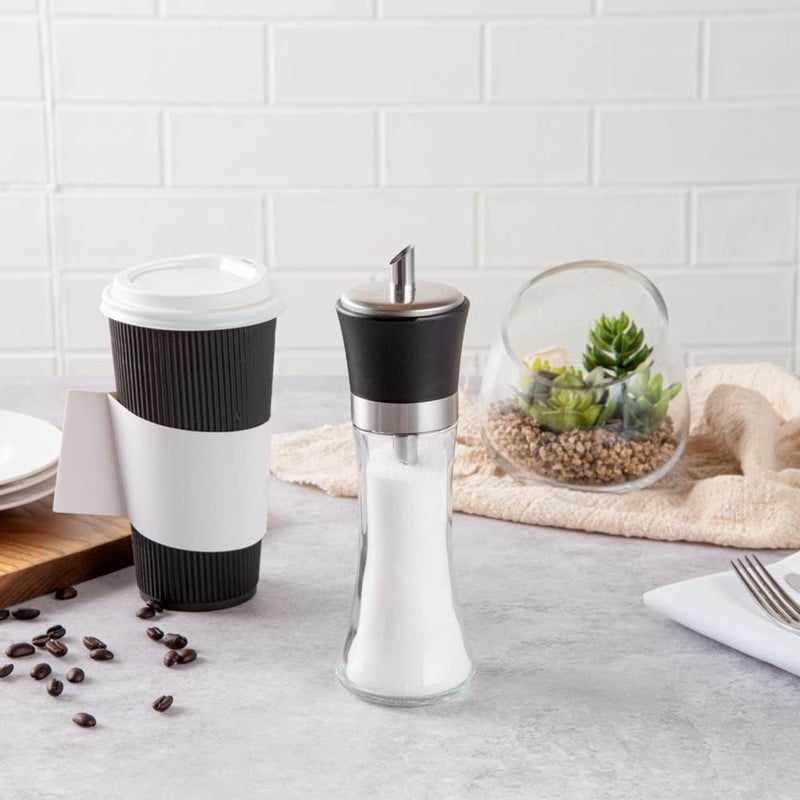 Restaurantware Vetri 63 Ounce Sugar Dispenser 1 Pouring Spout Sugar Shaker Dispenser  Black Lid Clear Finish Glass Sugar Pourer Refillable Dishwashable - Image 3