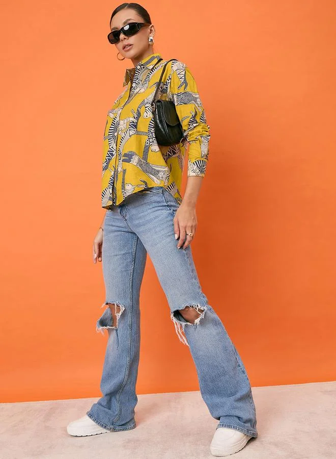 Uptownie Yellow Printed Long Sleeve Shirt