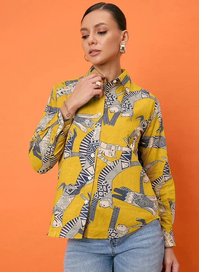 أبتاوني بلوزة بطبعة وأكمام طويلة